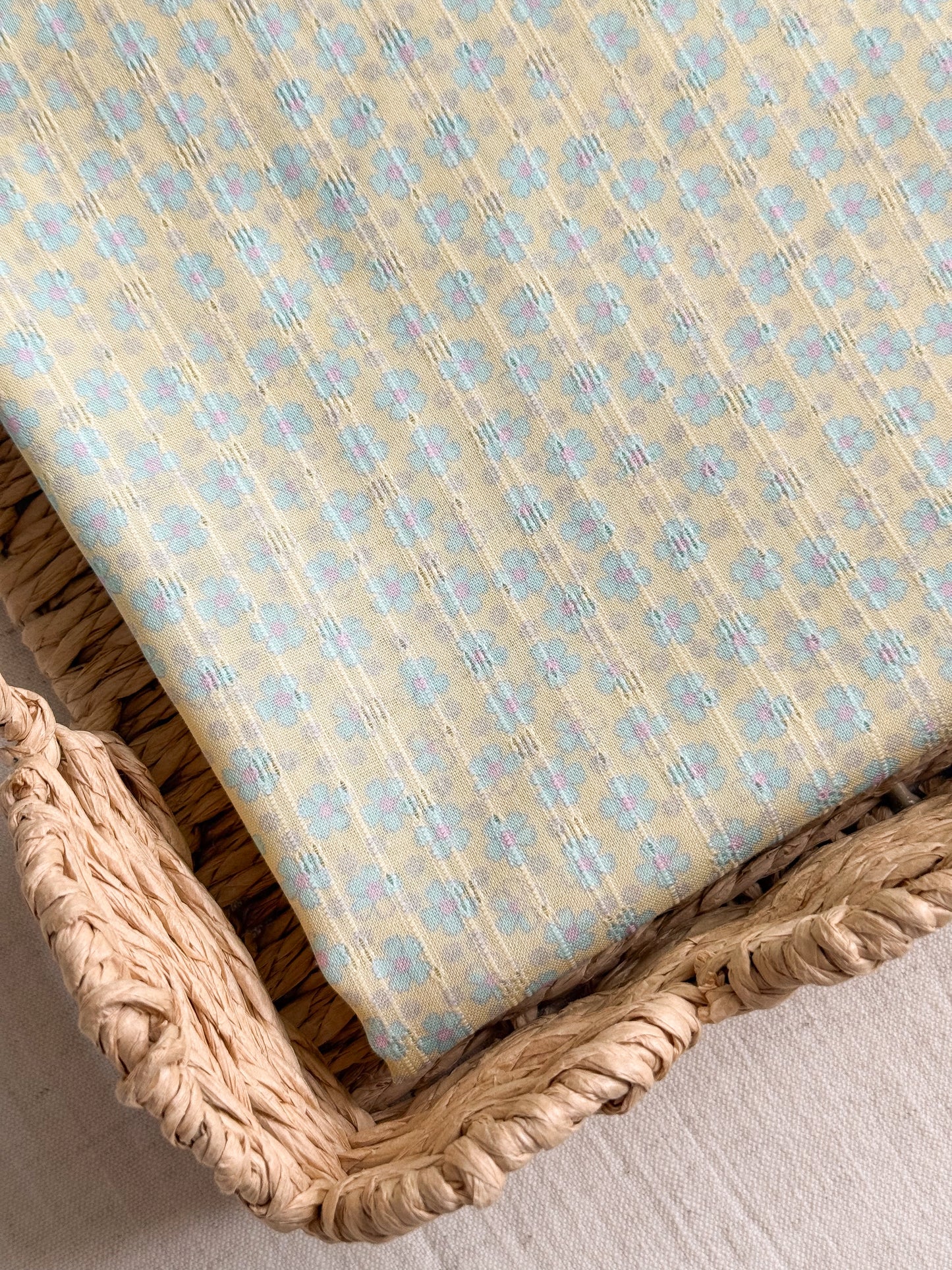 Jacquard Cotton - Faded Yellow & Blue Flowers