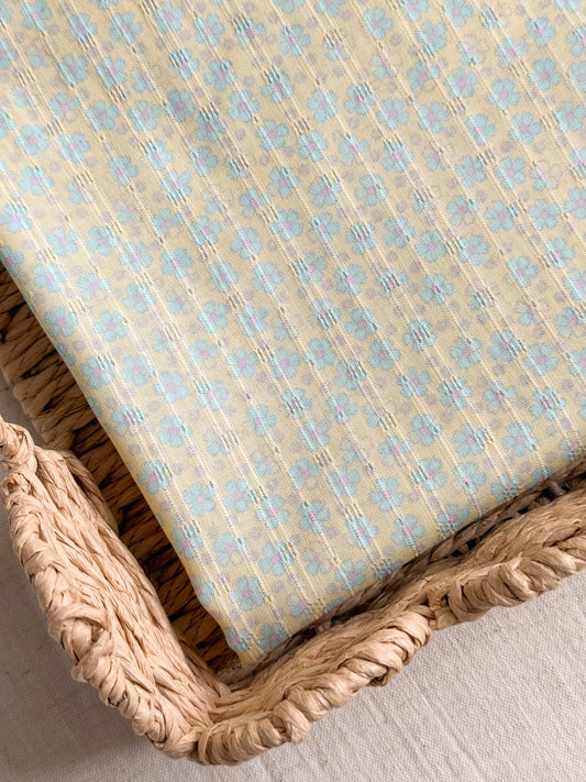 Jacquard Cotton - Faded Yellow & Blue Flowers
