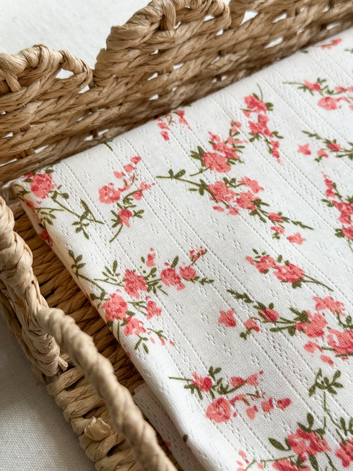 Printed Cotton Jersey Pointelle Fabric - Pink Branches