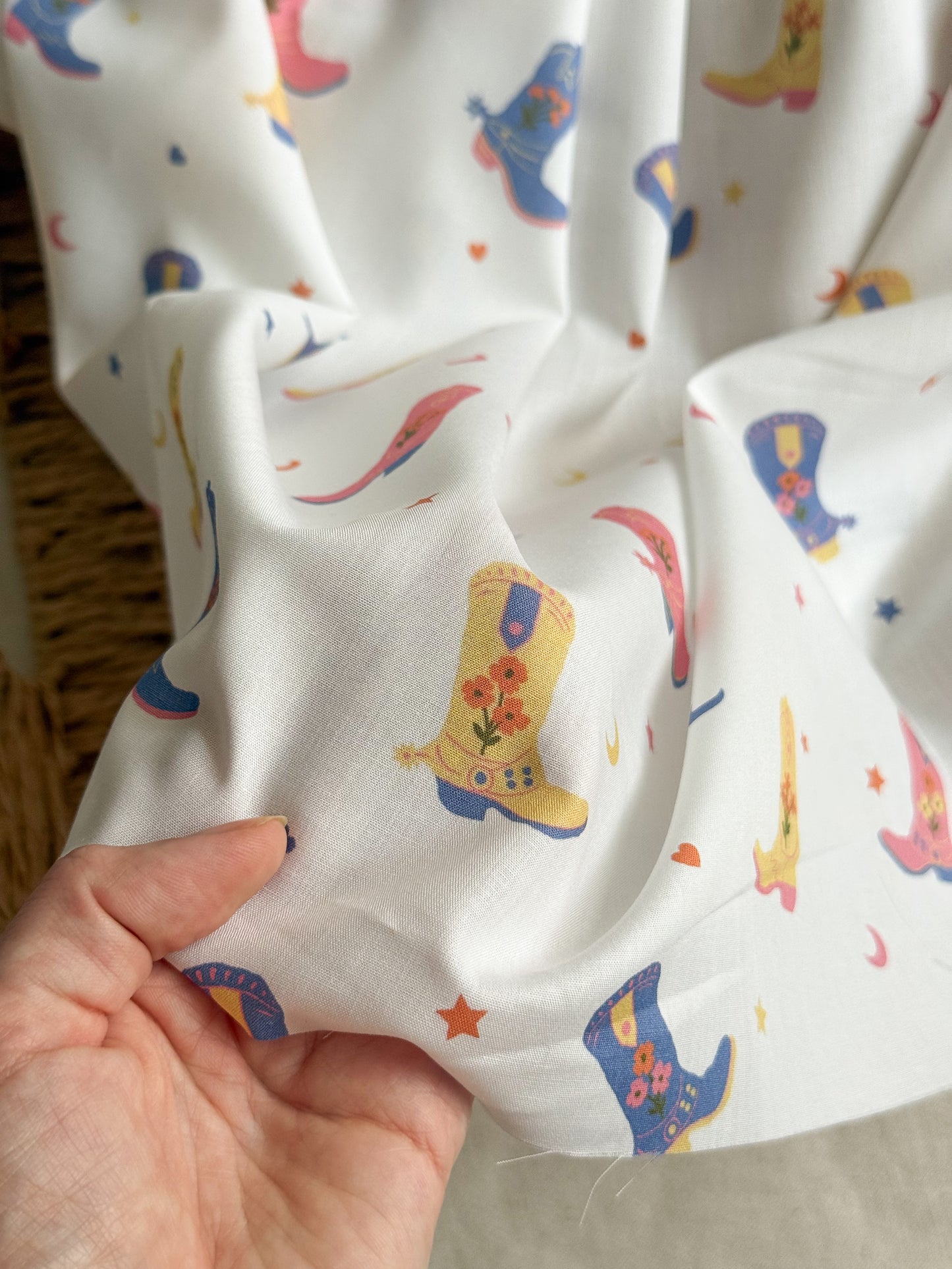 Fine Cotton Poplin Fabric - Cowboy Boots
