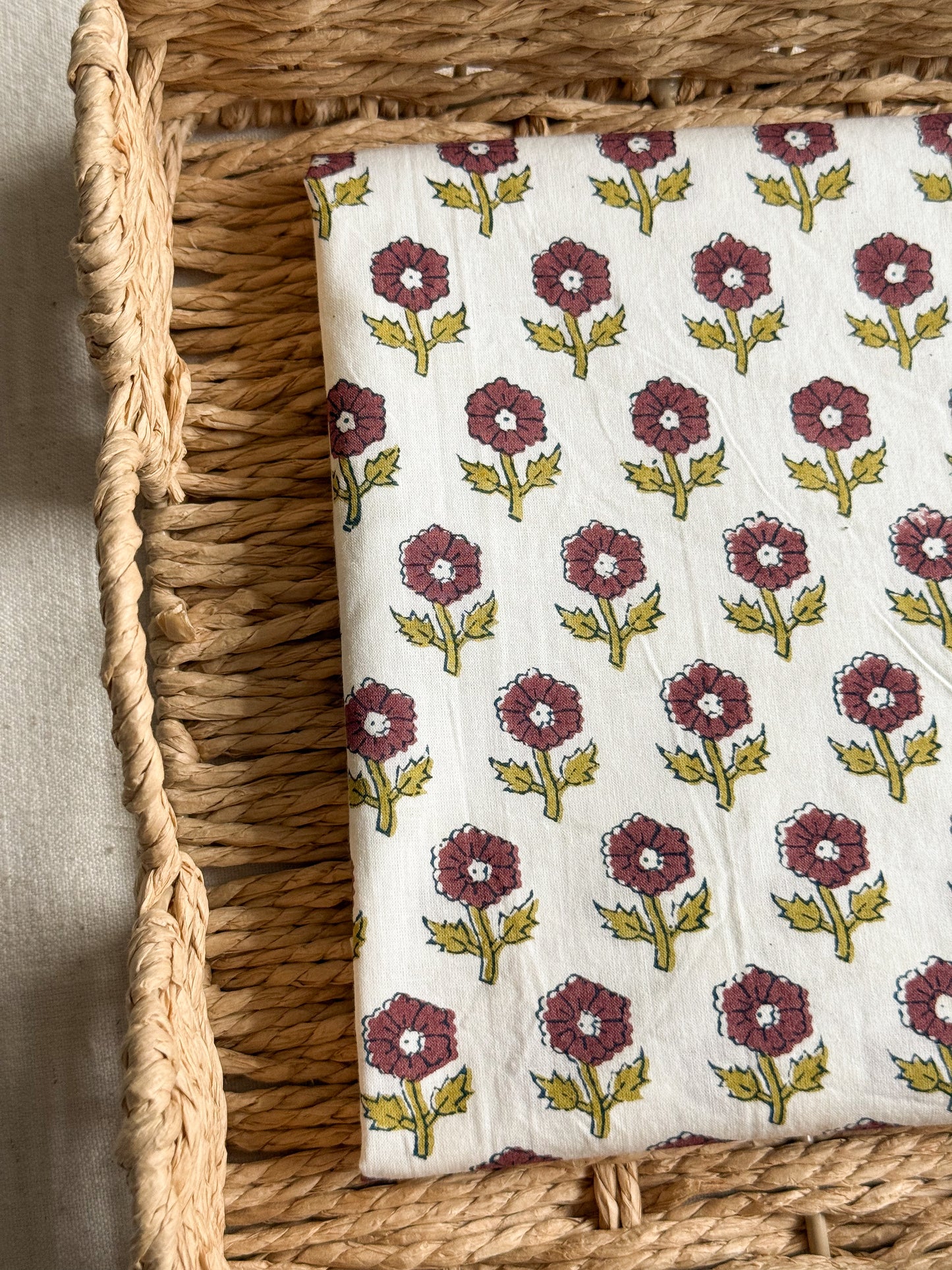 Indian Cotton Block Print Fabric - Flowering in Aubergine