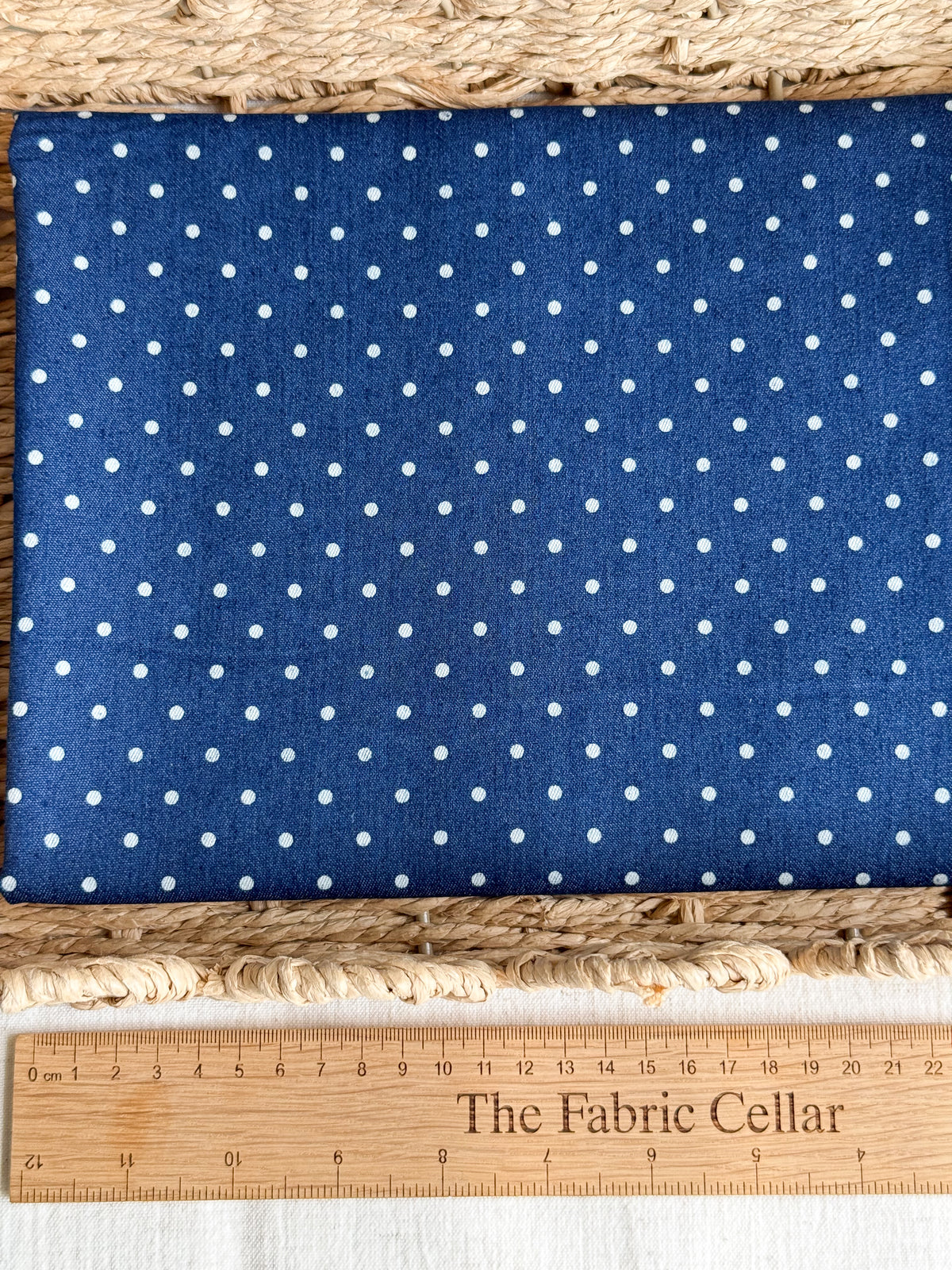 Cotton Denim Stretch Fabric  - Polka Dots