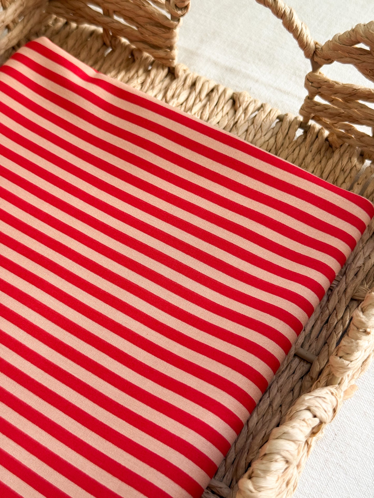Printed Cotton Poplin Fabric  - Red & Cream Stripe