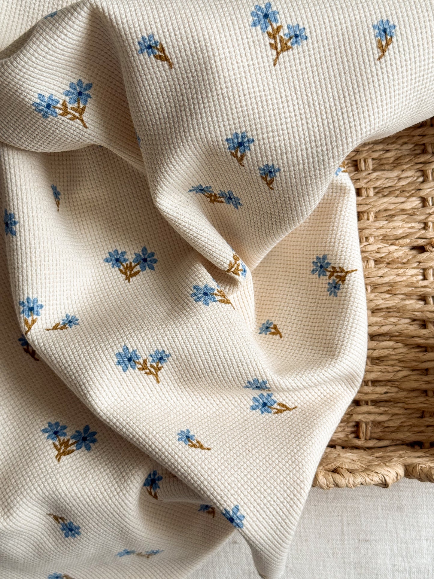 Waffle Jersey - Blue Flowers