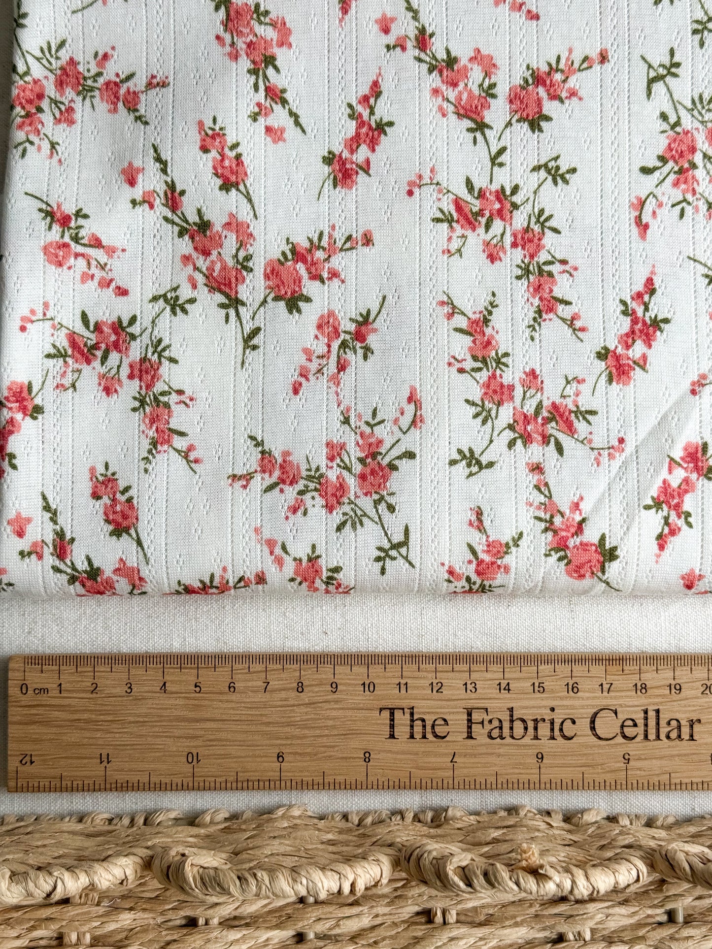 Printed Cotton Jersey Pointelle Fabric - Pink Branches