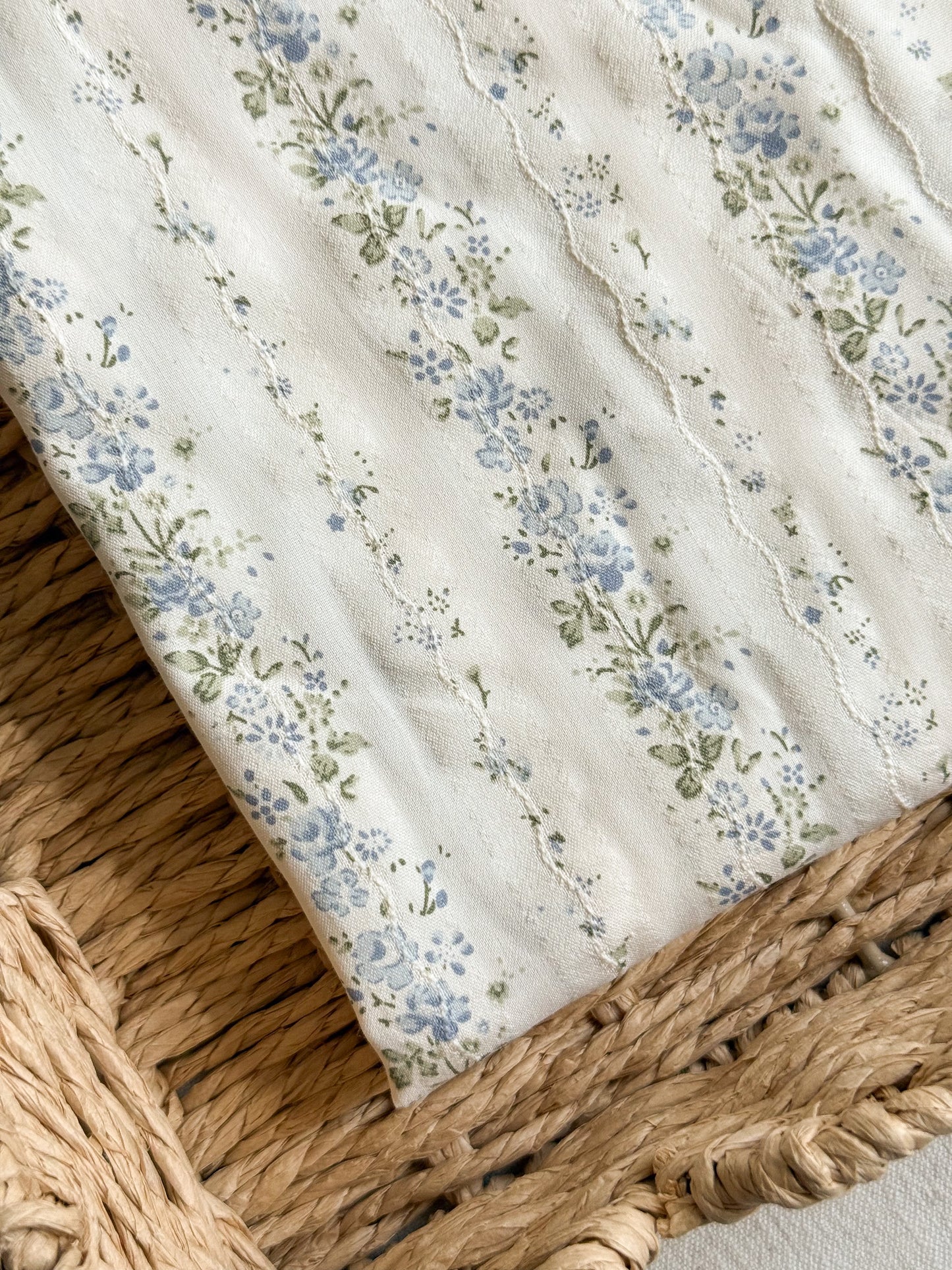 Embroidered Jacquard Cotton Fabric - Sky Blue Vintage