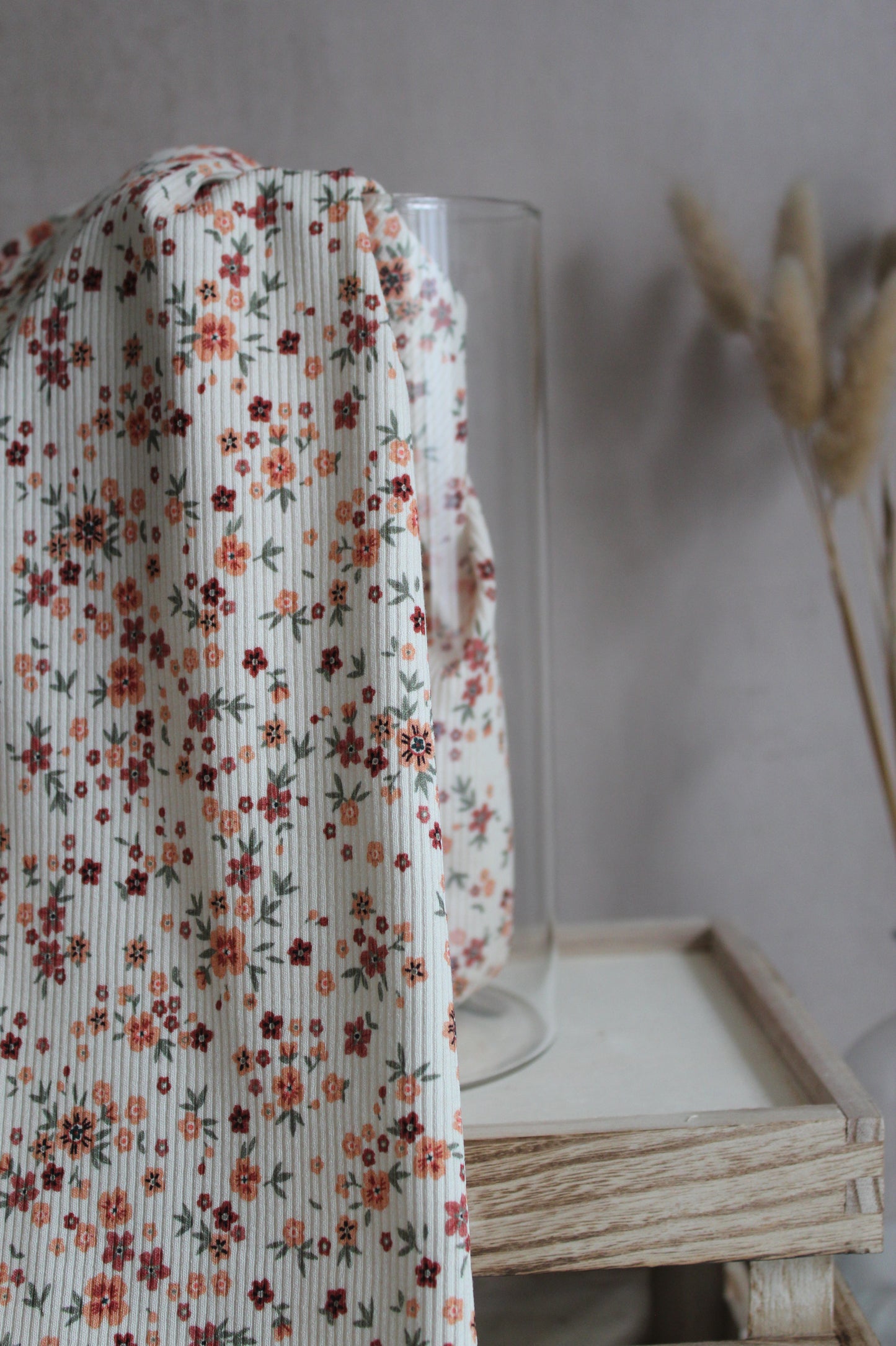 Fine Ribbed Cotton Jersey - Clay Floral