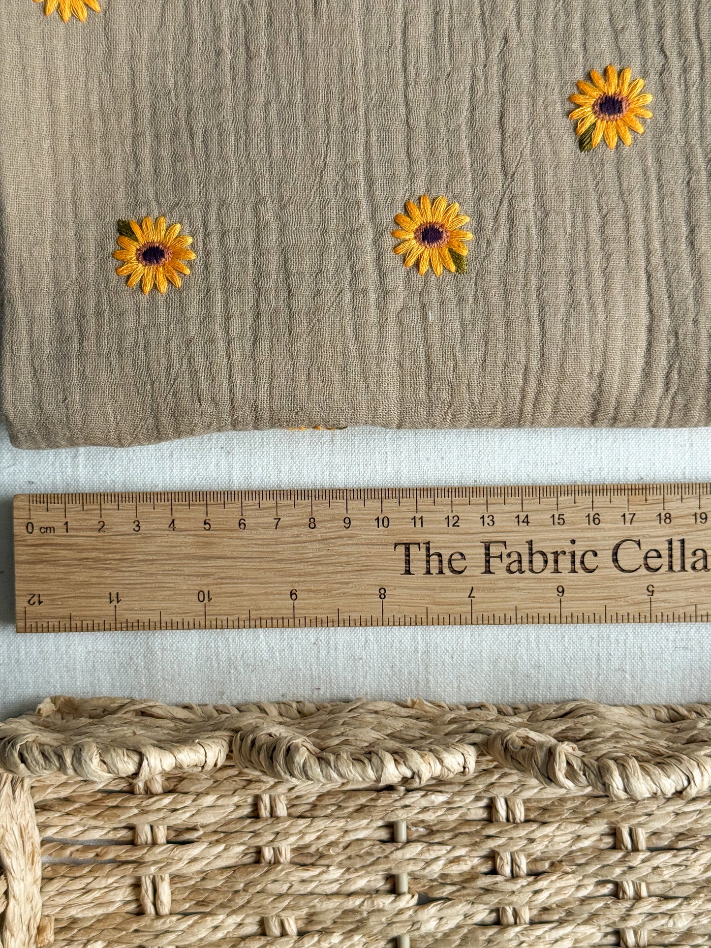 Embroidered Double Gauze Fabric - Sunflowers