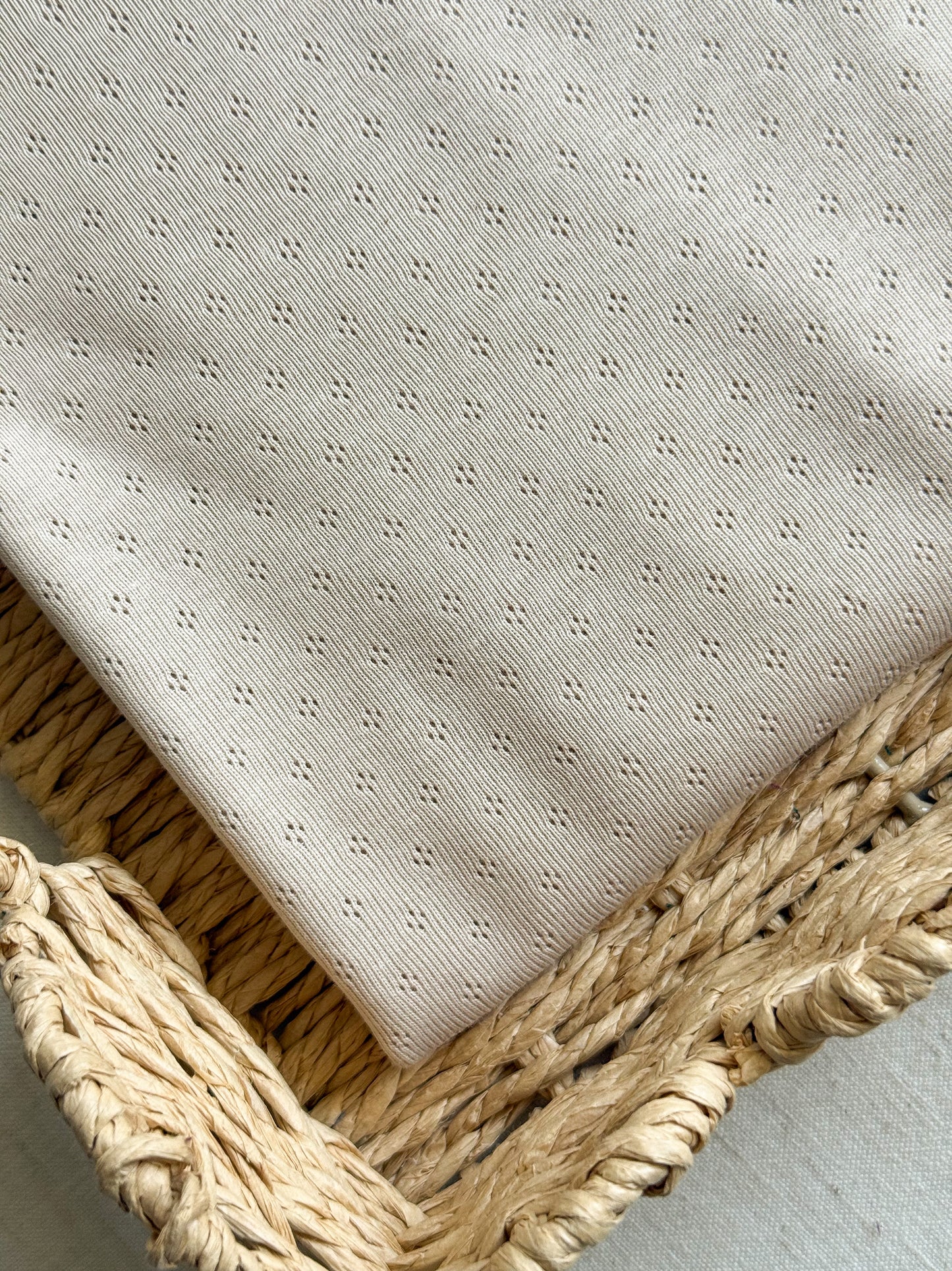 Cotton Jersey Pointelle Fabric - Pale Latte - Tiny Diamonds