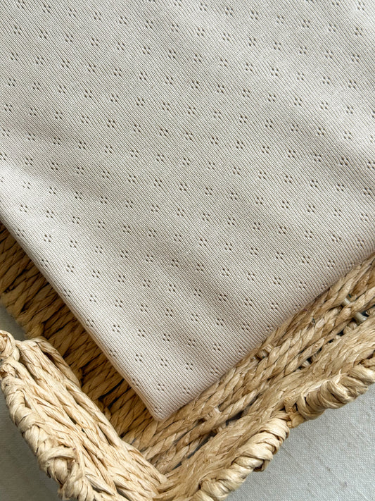 Cotton Jersey Pointelle Fabric - Pale Latte - Tiny Diamonds