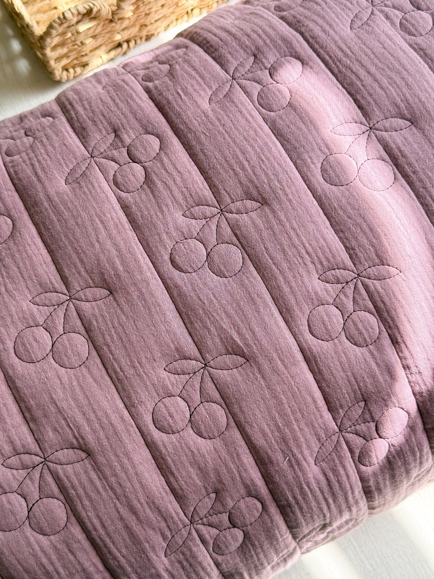 Quilted Double Gauze Fabric  - Cherries - Mauve