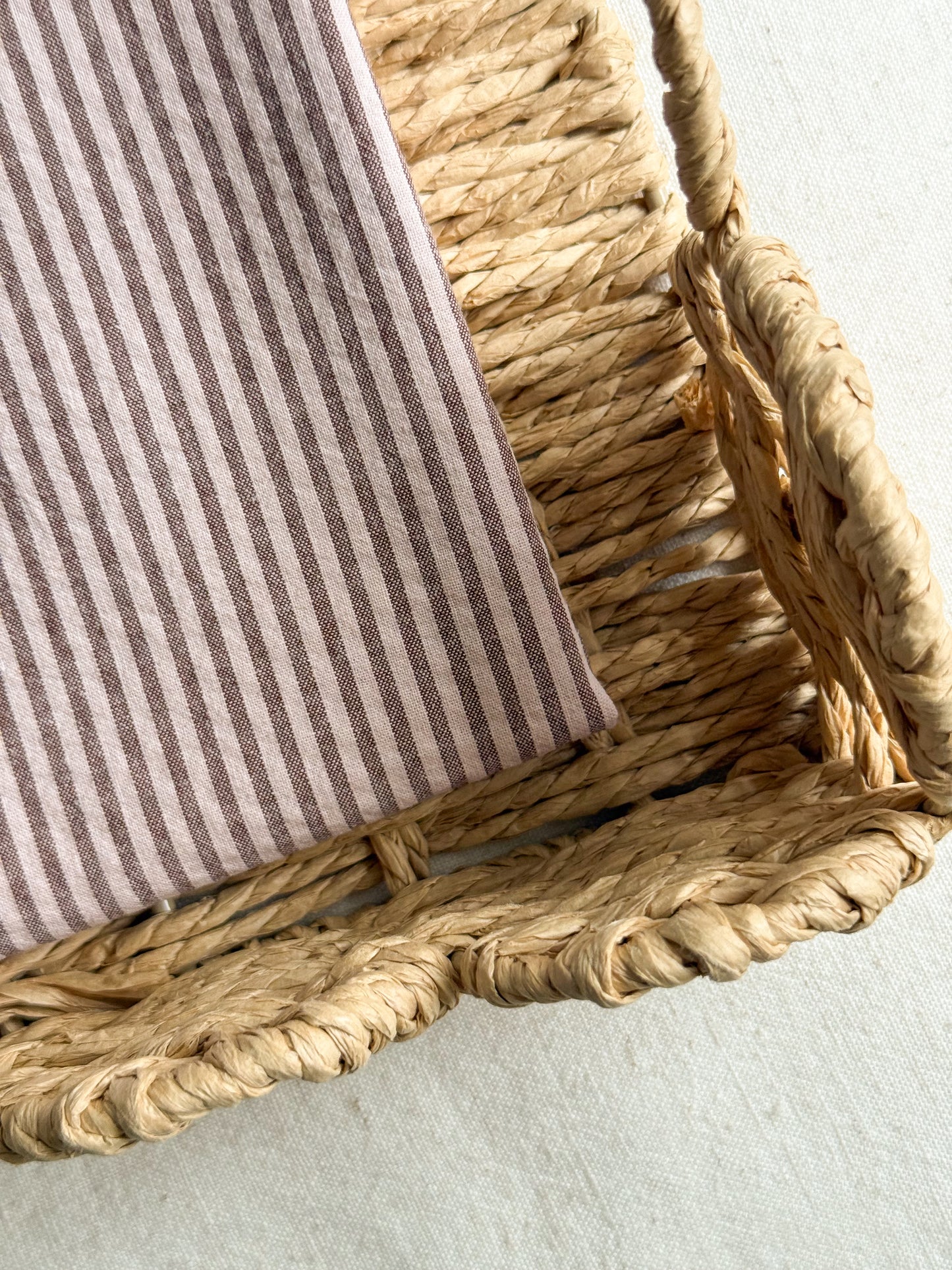 Organic Cotton Blend Seersucker Fabric - Mocha / Petal Stripe