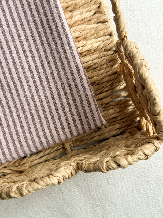 Organic Cotton Blend Seersucker Fabric - Mocha / Petal Stripe