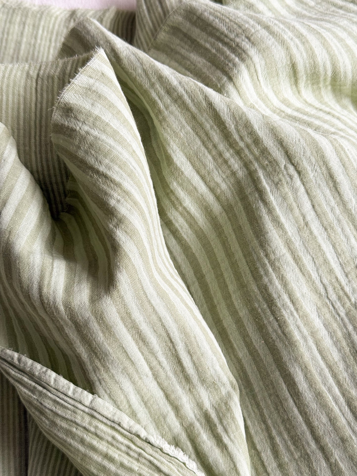 Double Gauze Fabric - Double Sided Stripe - Green