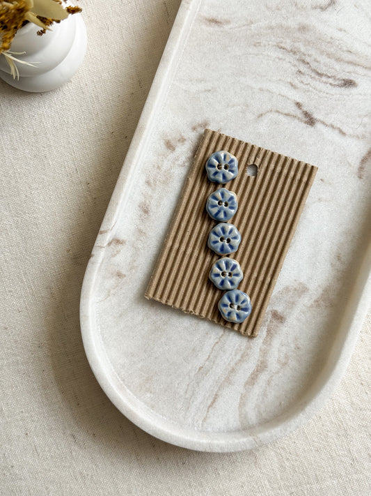 Handmade Blue Flower Sewing Buttons - 15mm - Pack of 5