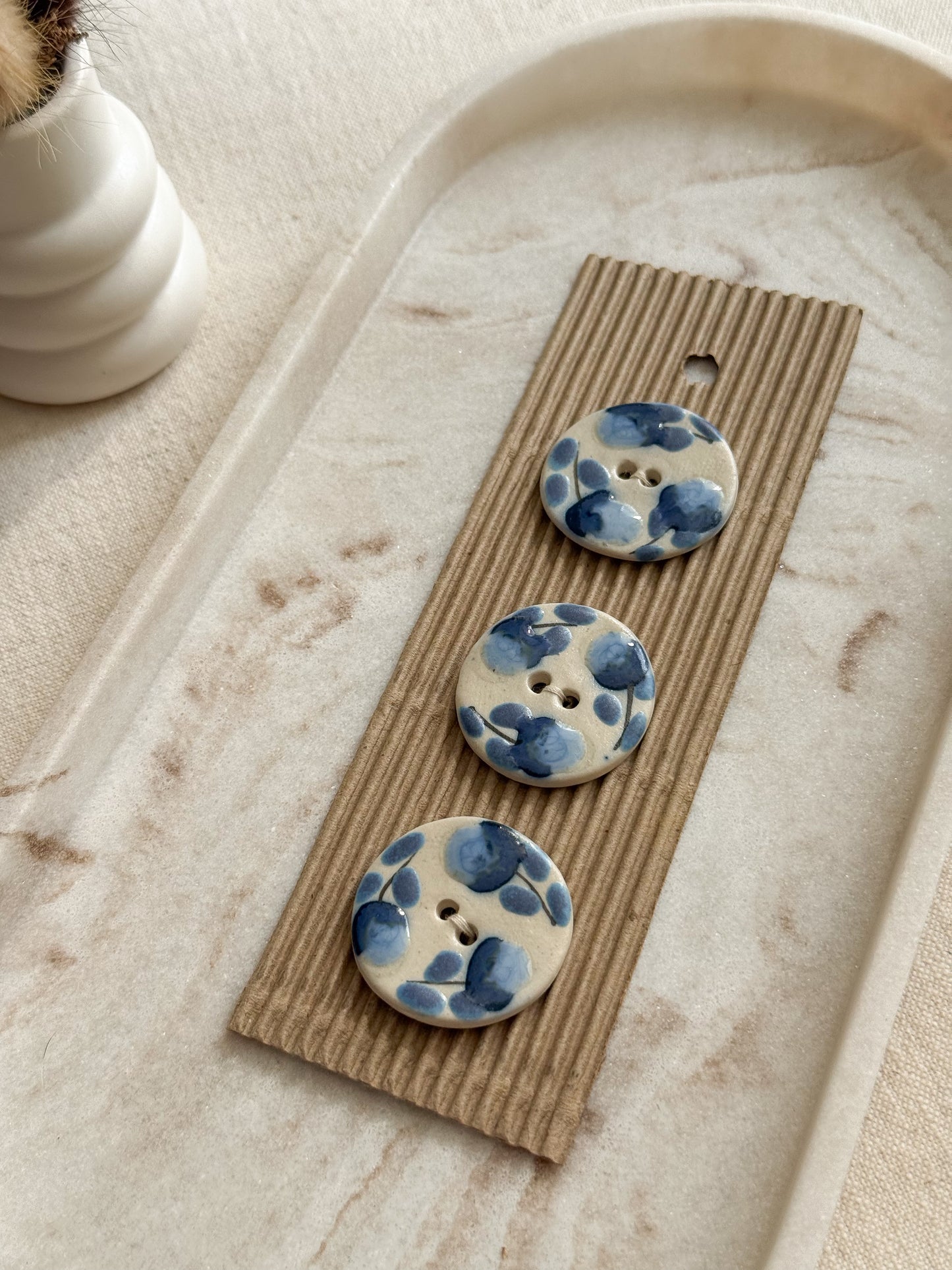 Large Blue Floral Buttons - 30mm - Pack of 3