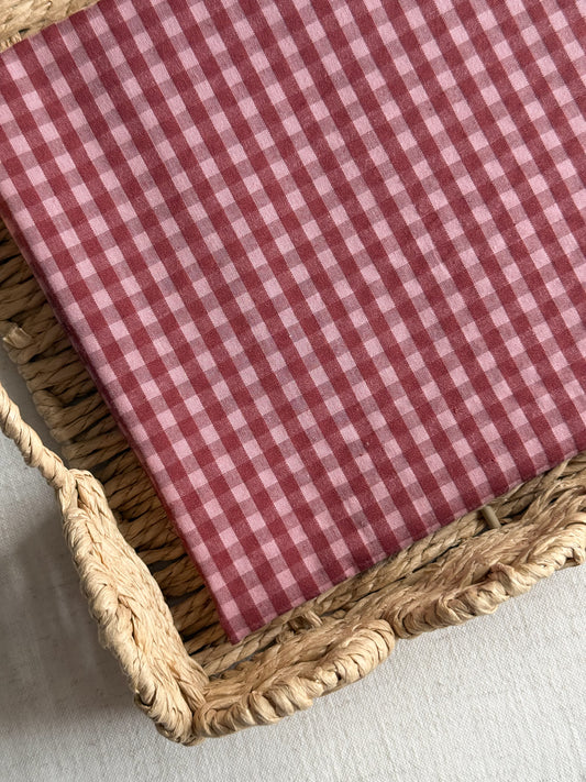 Cotton Seersucker Fabric - Gingham - Cocoa / Rose