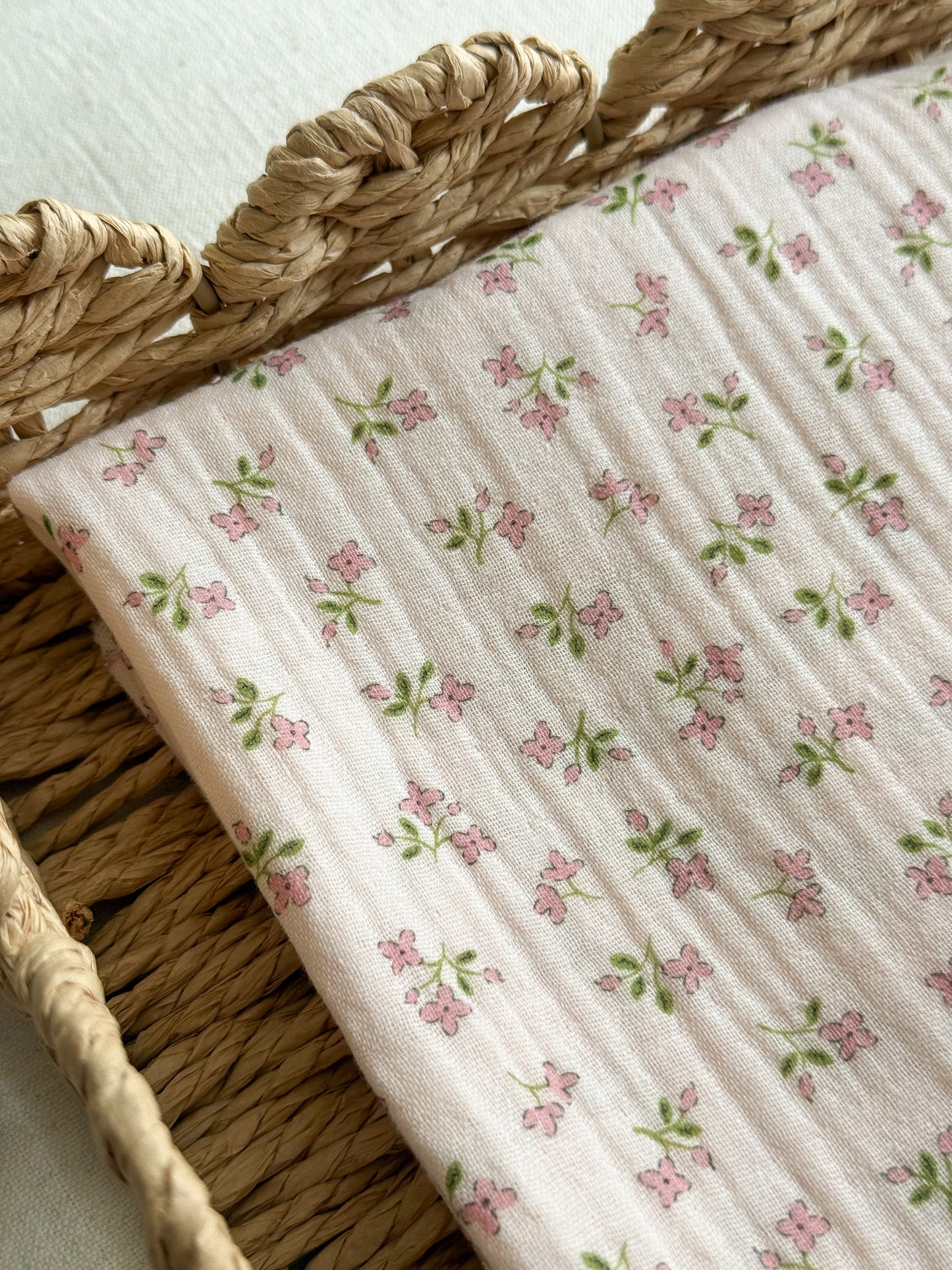 Organic Double Gauze Fabric - Pink Delicate Floral