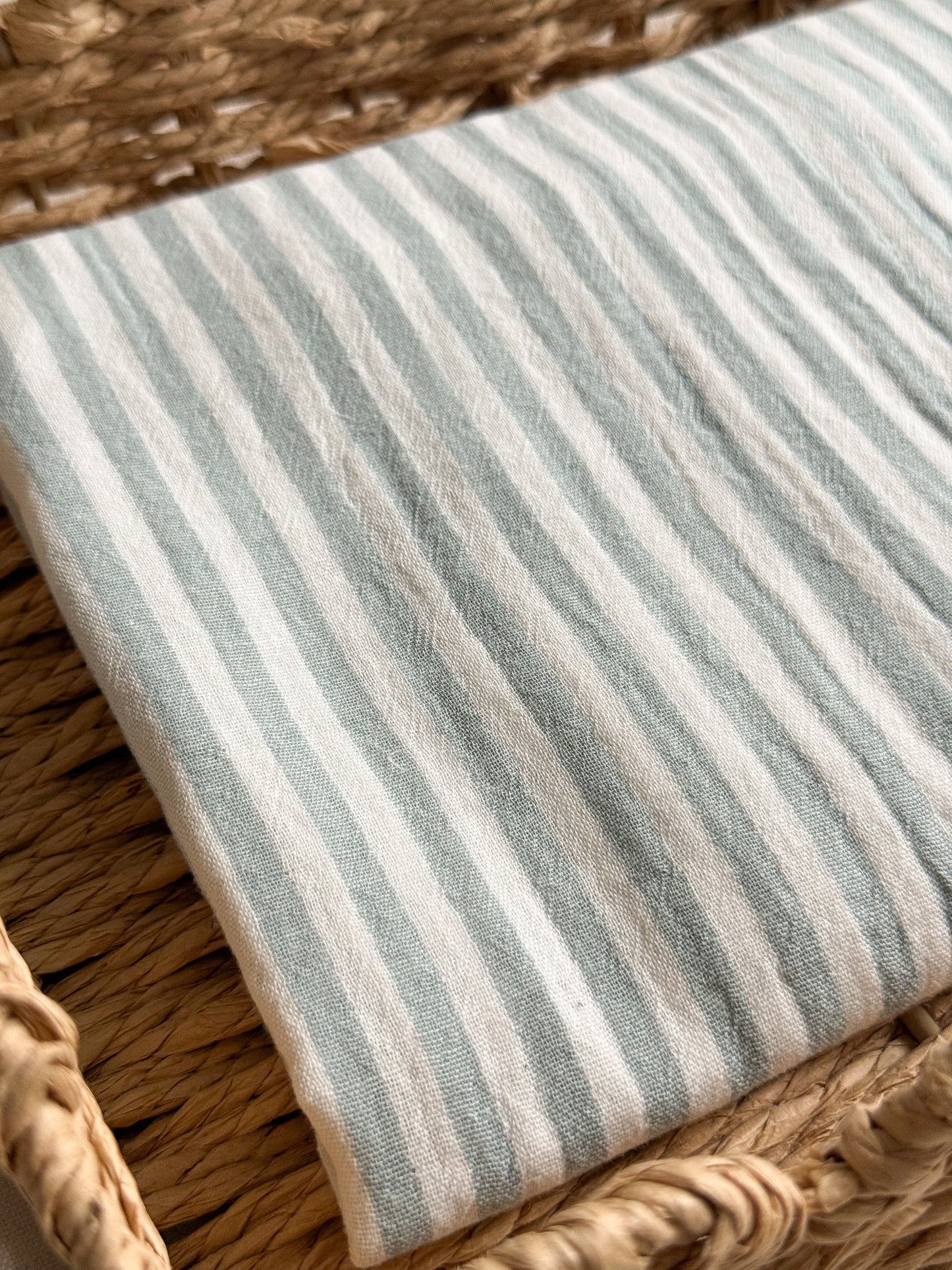 Double Gauze Fabric - Yarn Dyed Stripes - Sea Green