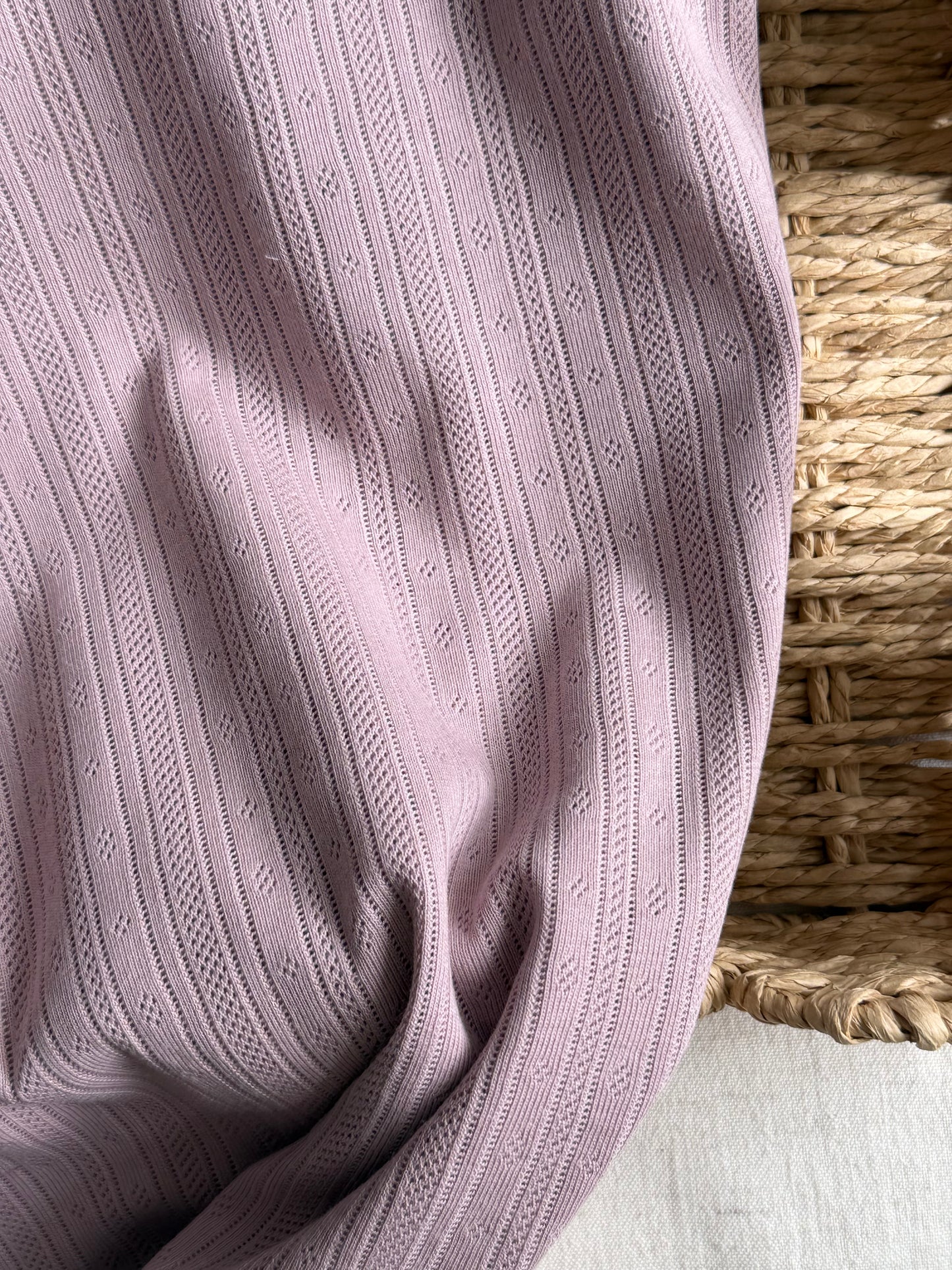 Cotton Jersey Stripe Pointelle Fabric - Vintage Pink