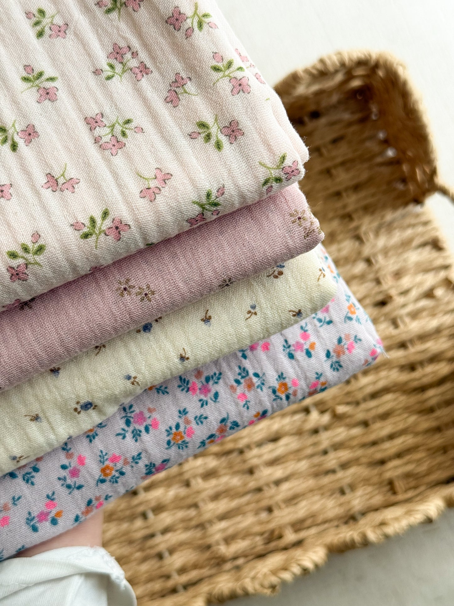 Organic Double Gauze Fabric - Pink Delicate Floral