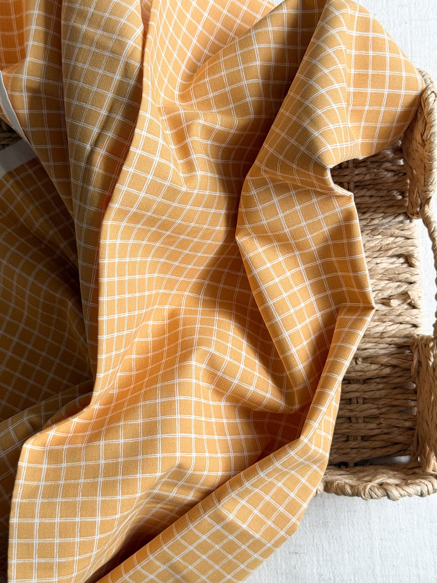 Cotton Poplin Fabric  - Natural Checks - 85cm Remnant