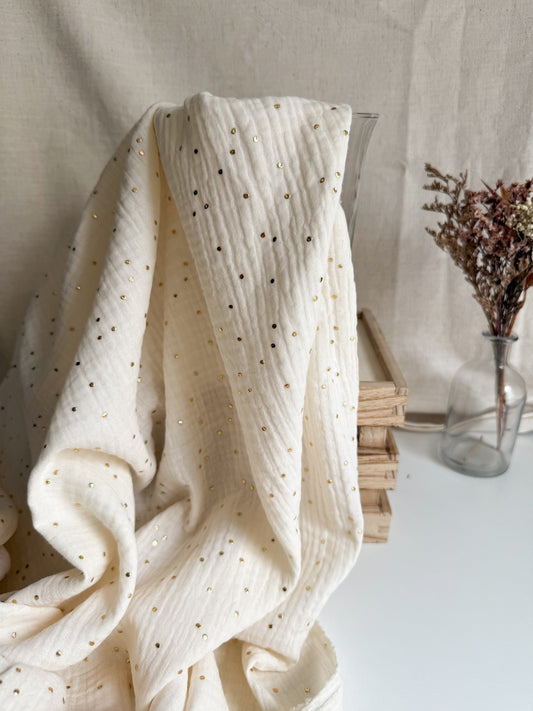 Double Gauze Fabric - Gold Dots Ecru