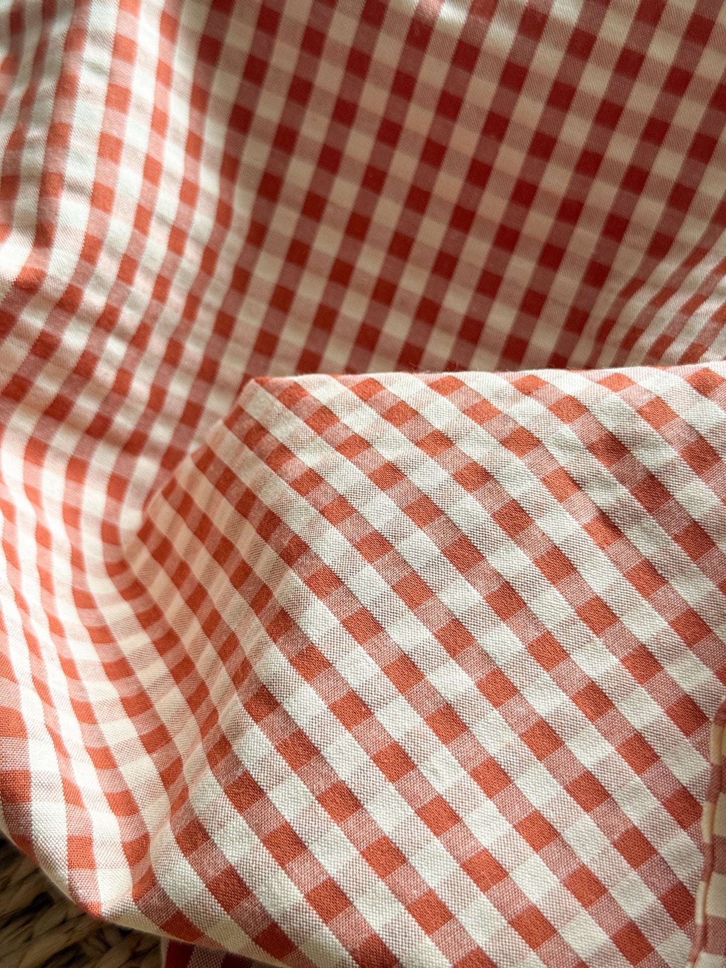 Cotton Seersucker Fabric - Gingham - Chestnut