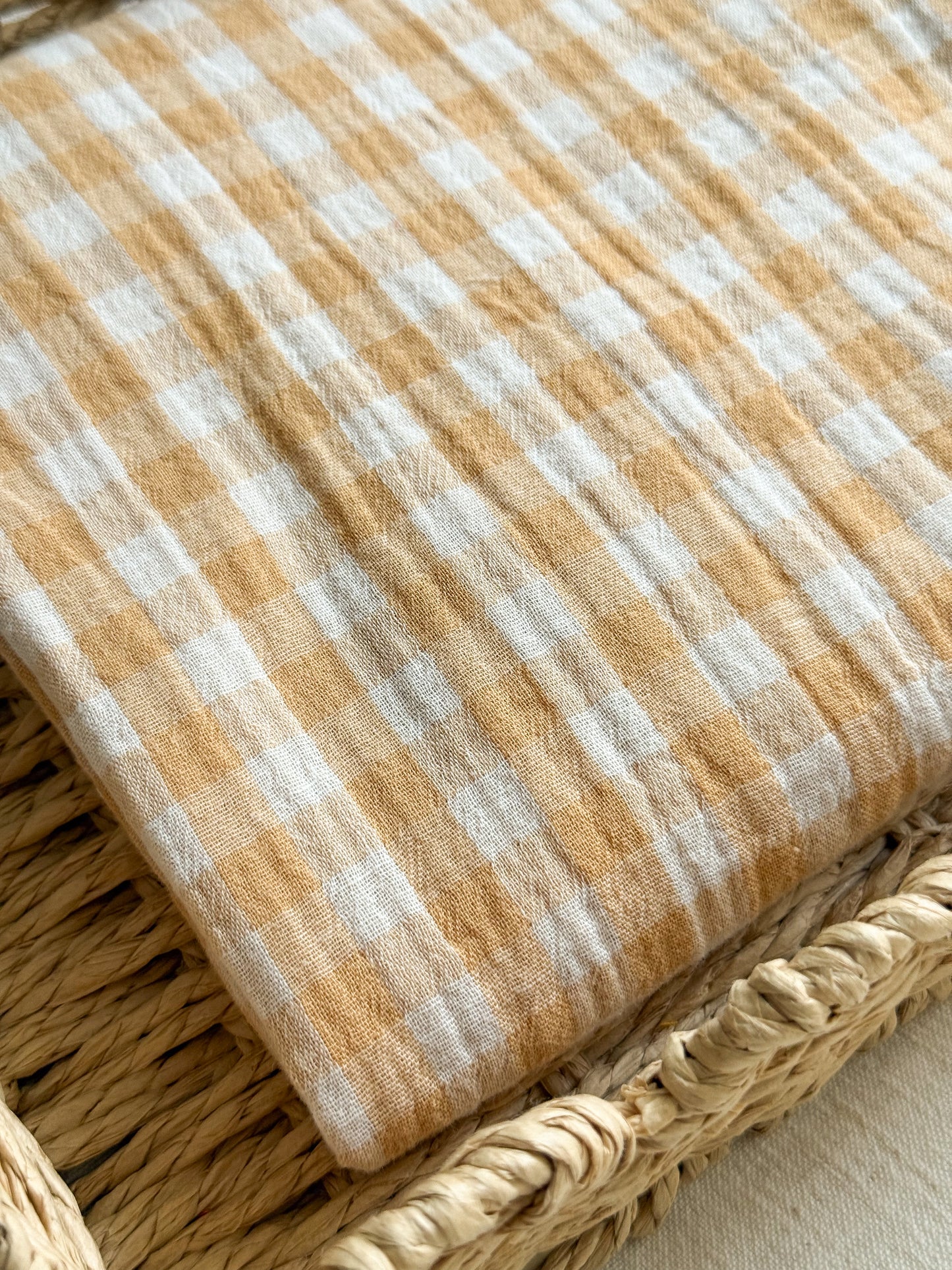 Double Gauze Cotton Fabric - Double Sided Gingham - Honey
