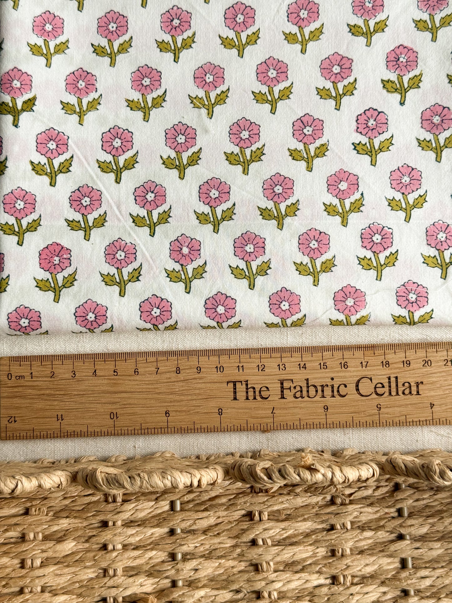 Indian Cotton Block Print Fabric - Flowering in Pink