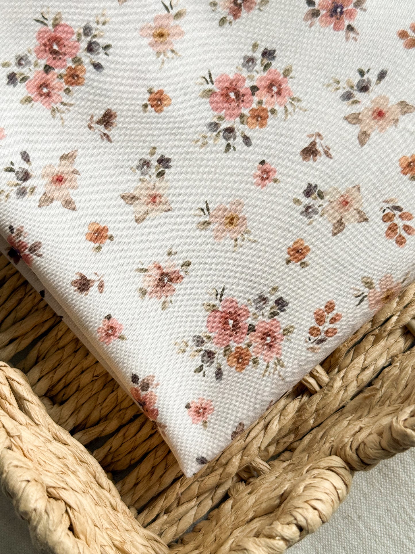 Fine Cotton Poplin Fabric - Peach Floral