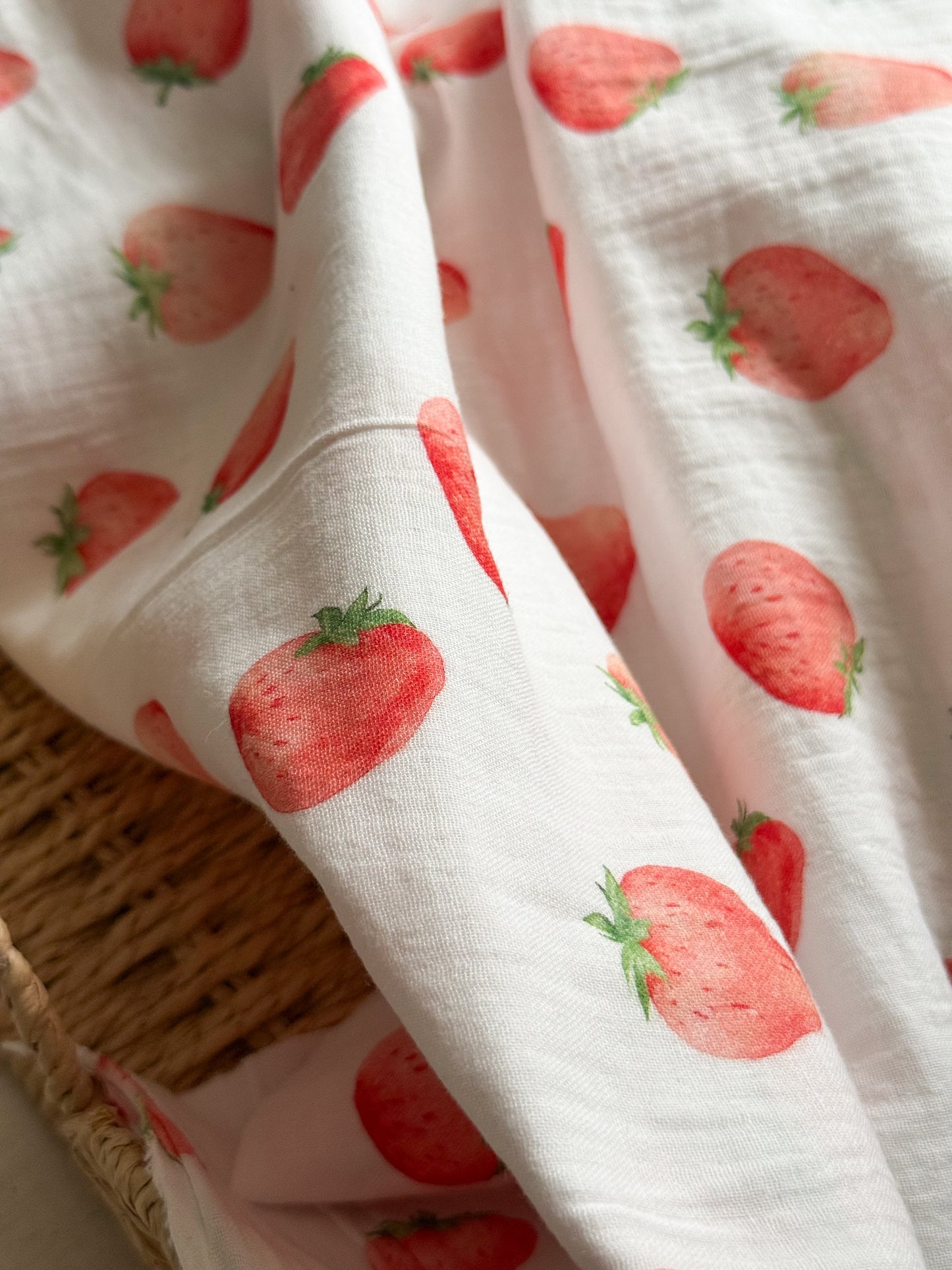 Double Gauze Fabric - Strawberries - 75cm Remnant