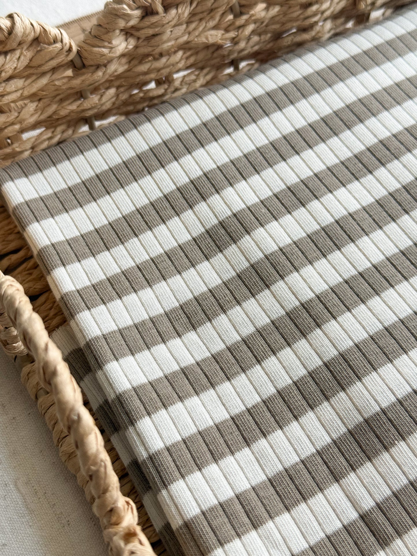 Ribbed Cotton Jersey Yarn Dyed Stripe - Taupe