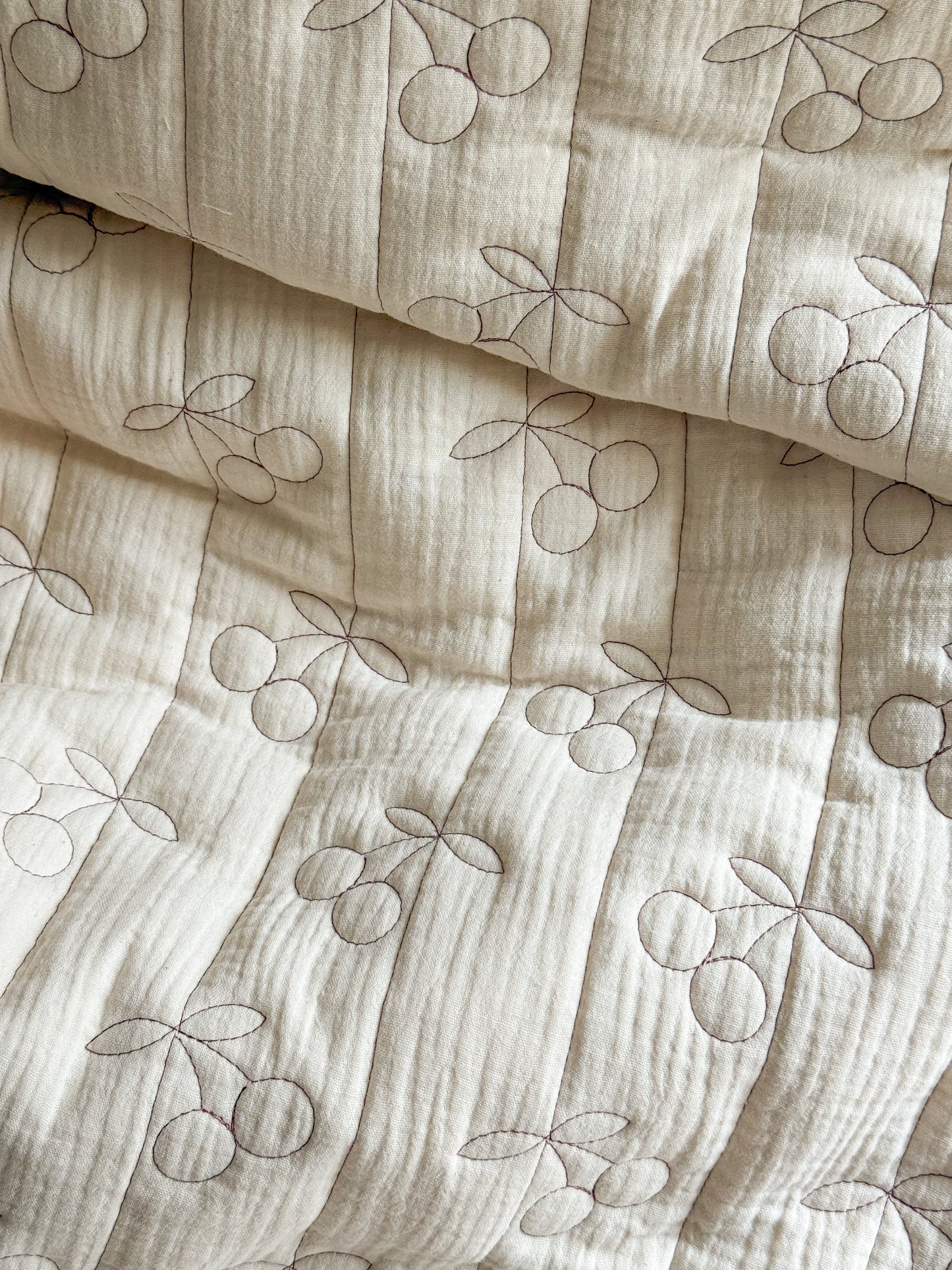 Quilted Double Gauze Fabric  - Cherries - Natural