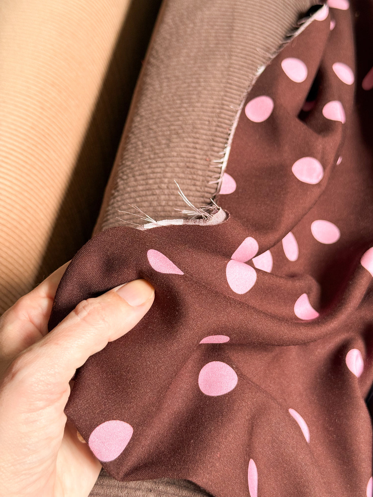 Viscose Polka Dot Fabric  - Cocoa & Candy Floss