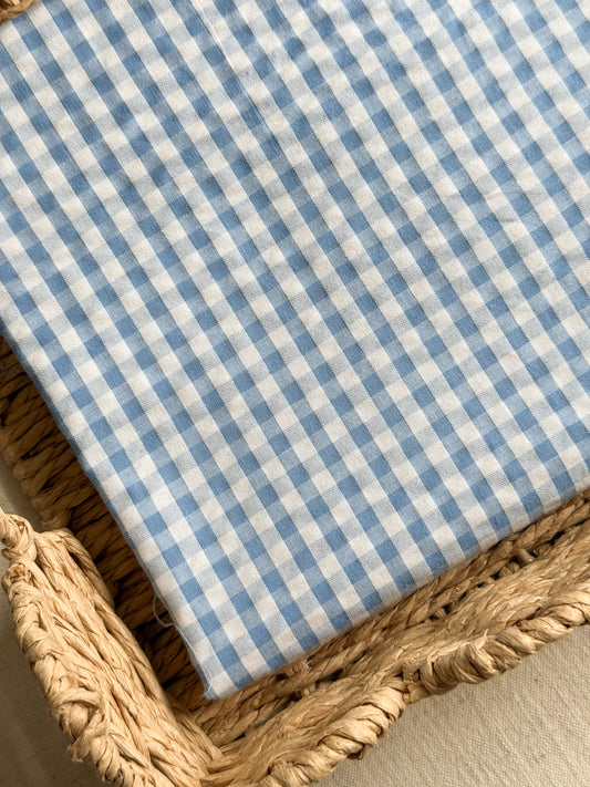 Cotton Seersucker Fabric - Gingham - Soft Blue