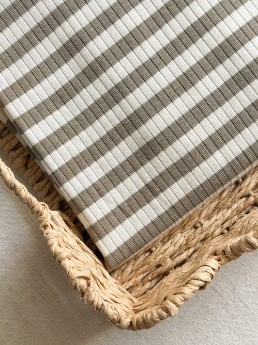 Ribbed Cotton Jersey Yarn Dyed Stripe - Taupe