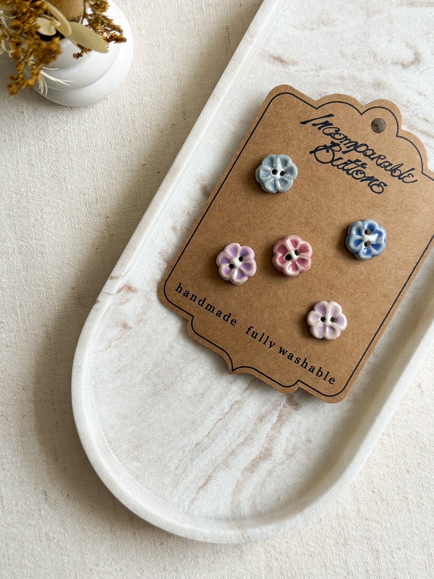 Handmade Pastel Flower Sewing Buttons - Large - 16mm - Pack of 5