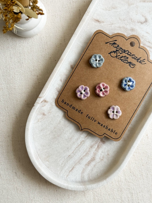 Handmade Pastel Flower Sewing Buttons - Large - 16mm - Pack of 5