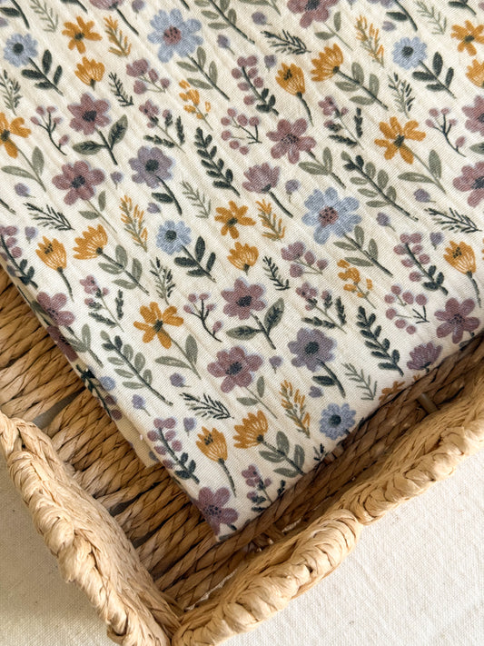 Double Gauze Fabric - Posy - Mustard & Lilac