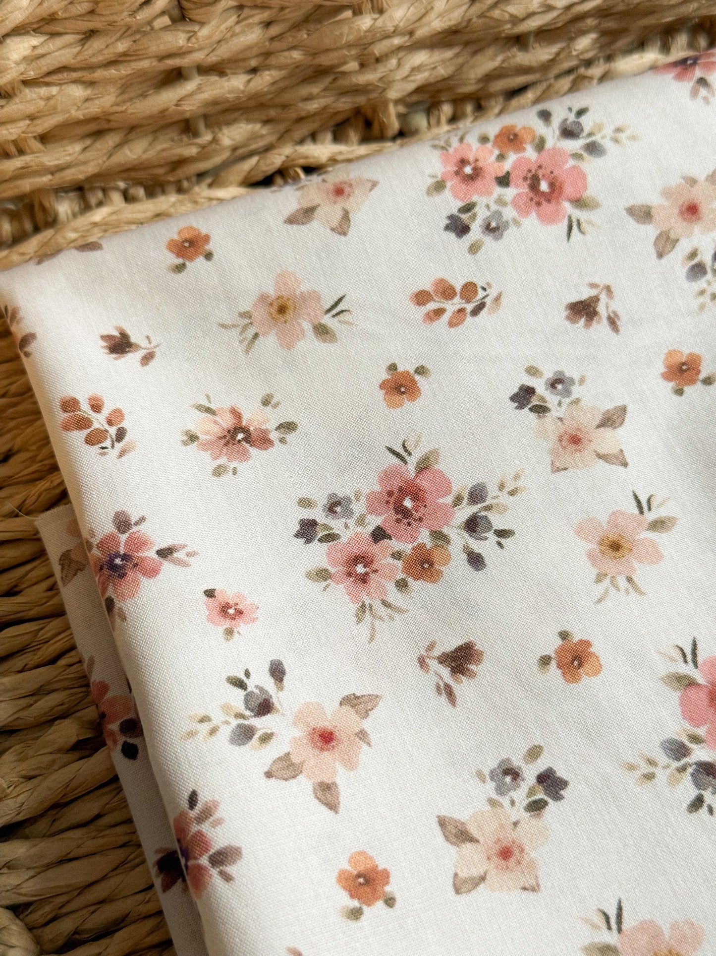 Fine Cotton Poplin Fabric - Peach Floral