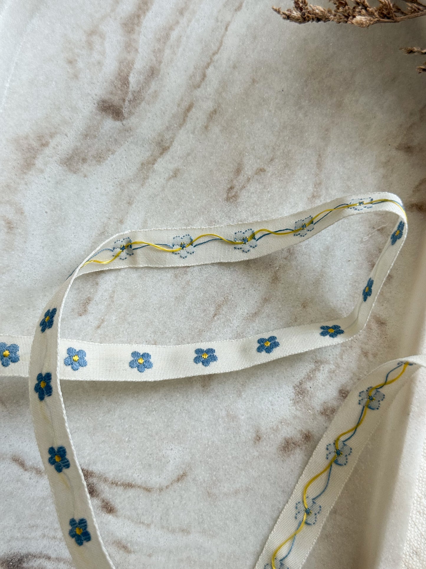 Jacquard Woven Ribbon - Blue & Yellow Flowers - 10mm
