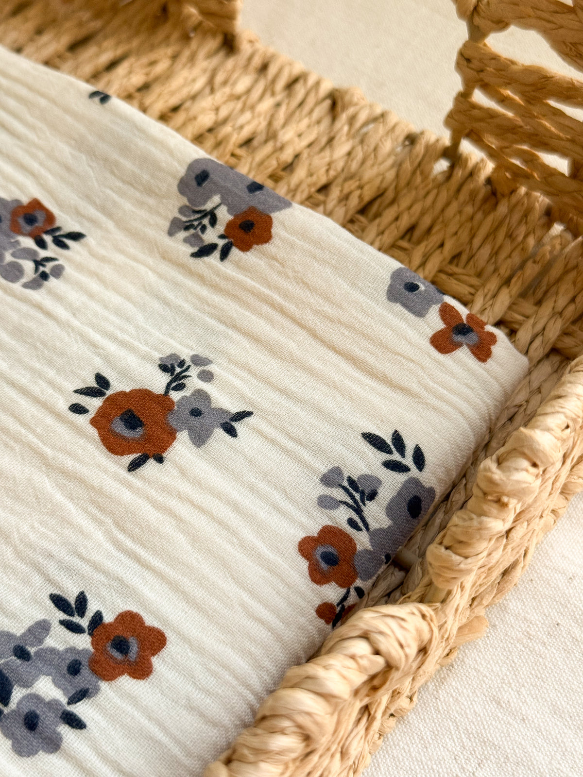 Double Gauze Fabric - Blue / Ecru Floral