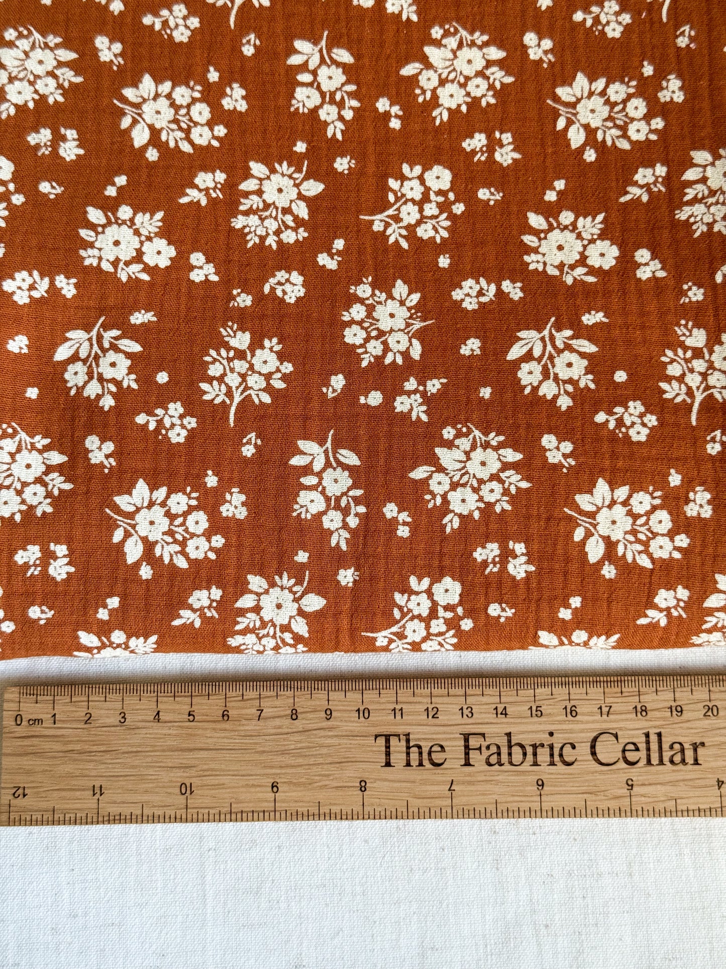 Double Gauze Fabric - Camel / White Floral