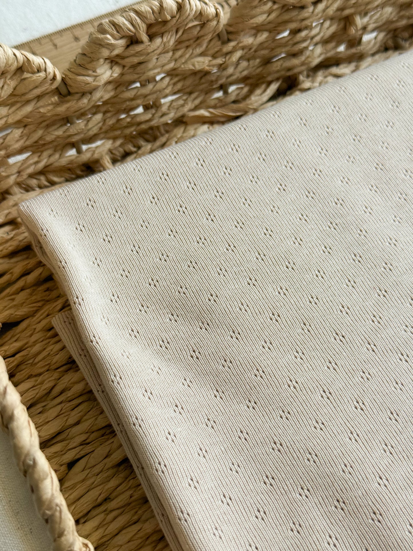 Cotton Jersey Pointelle Fabric - Pale Latte - Tiny Diamonds