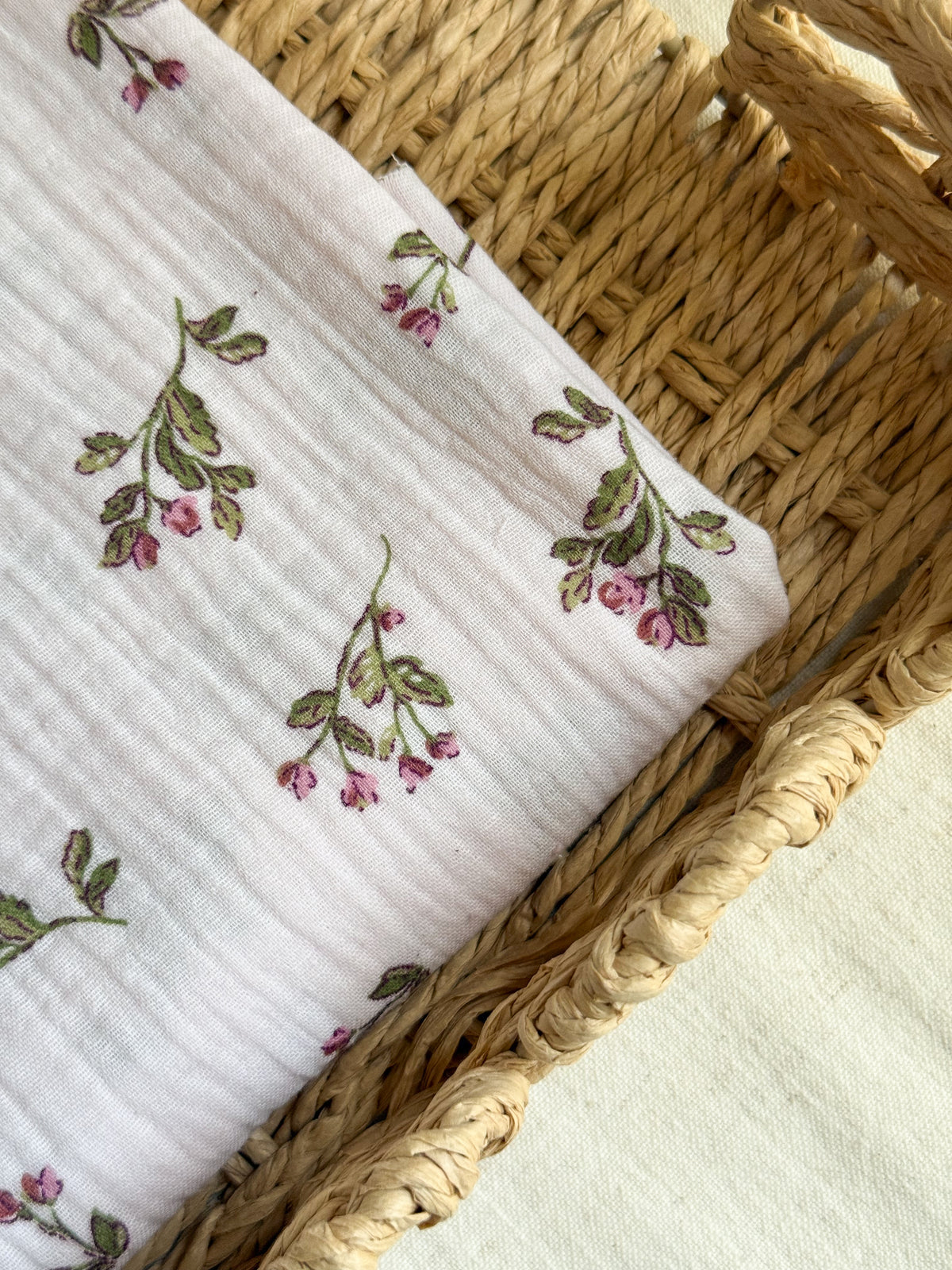 Double Gauze Fabric - Pink & Mauve Floral Stems