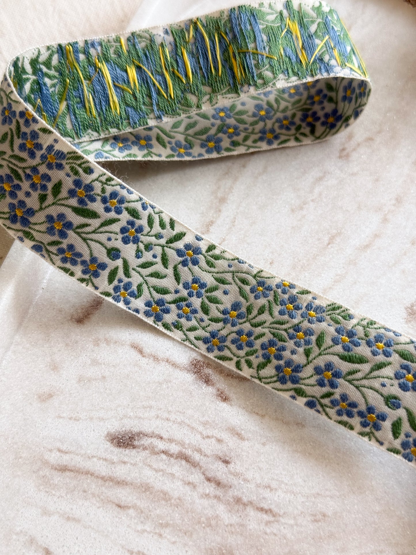 Jacquard Woven Ribbon - Forget Me Not - 25mm