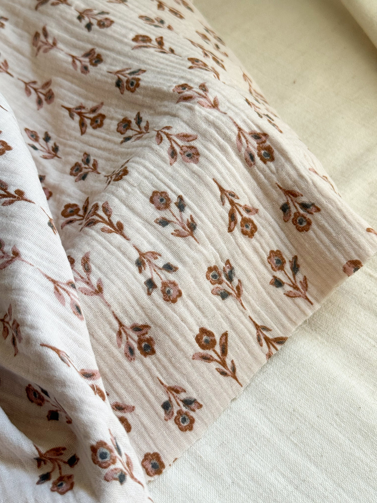 Double Gauze Fabric - Rustic Floral - Latte