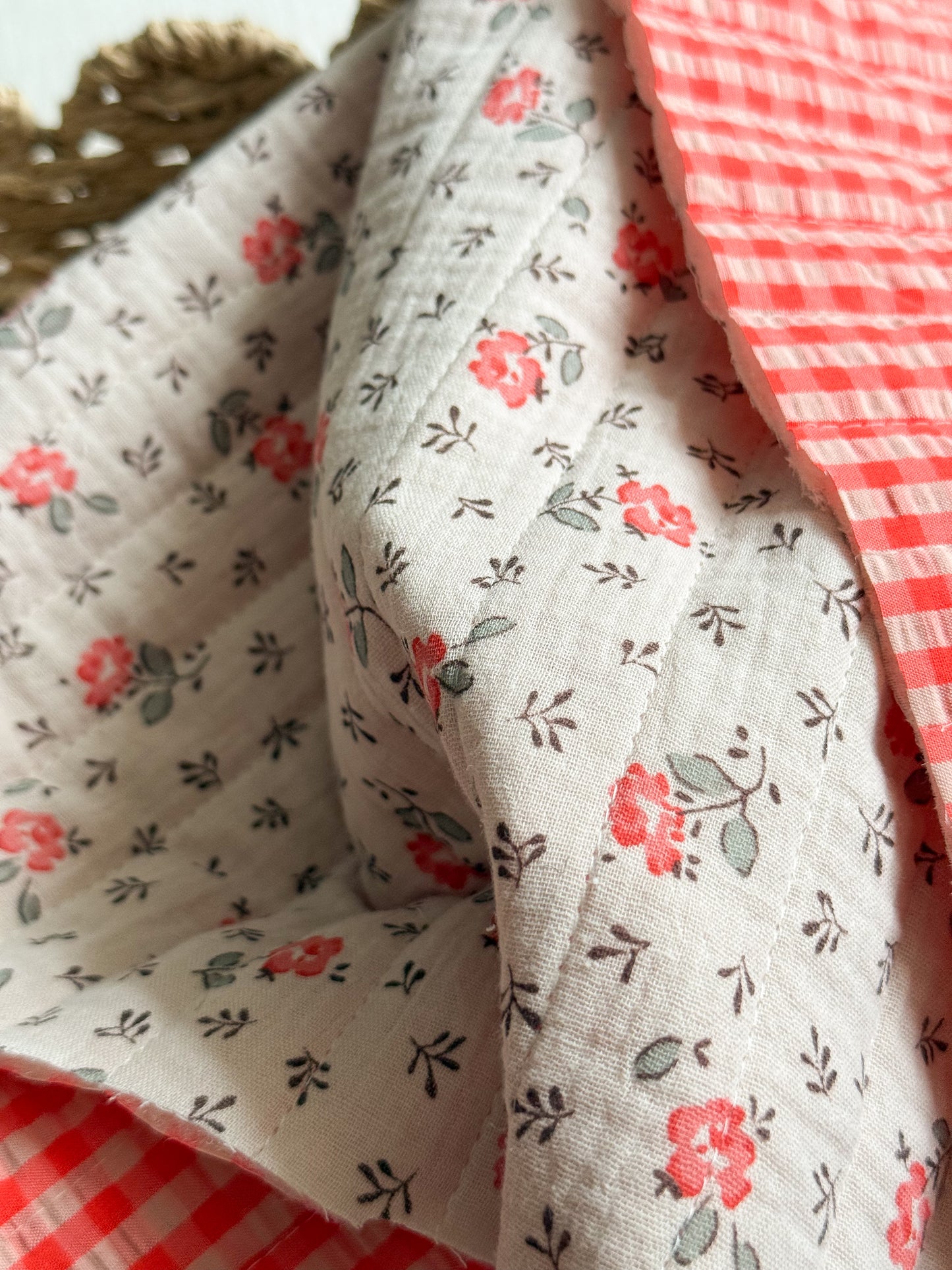 Reversible Quilted Double Gauze & Seersucker Fabric - Floral & Gingham