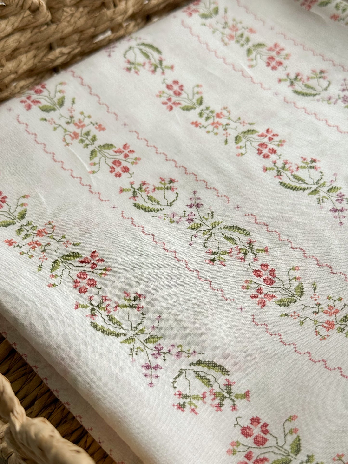 Organic Cotton Voile Fabric - Romantic Floral - Berry
